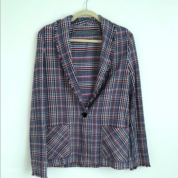 Raquel Allegra Frayed Hem Plaid Blazer - Size Small - Picture 1 of 3